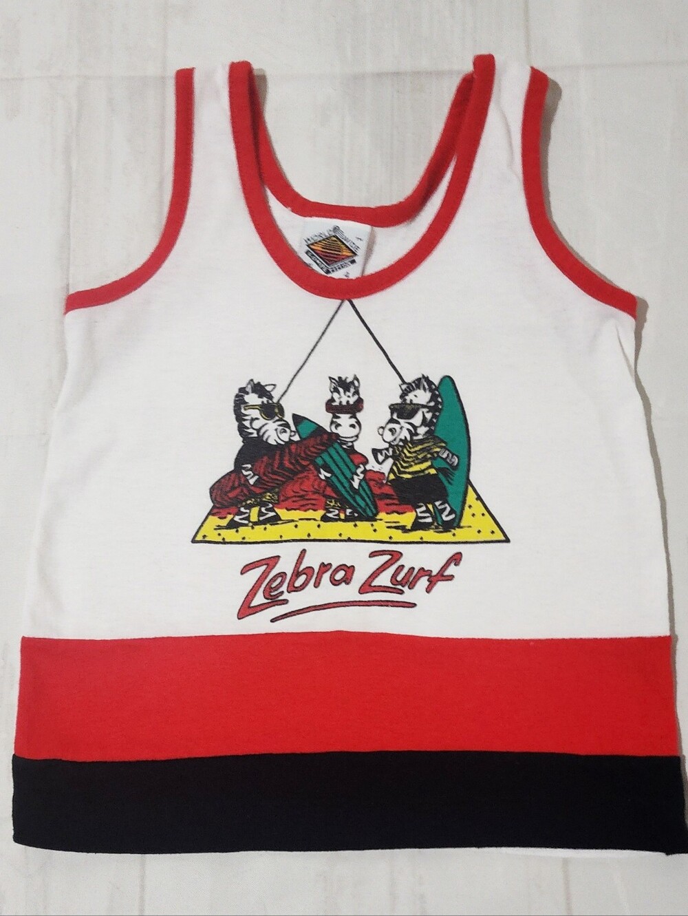 Vintage 80s/90s American Argo Zebra Zurf Single Stitch Kids Sz 4 Beach Tank USA